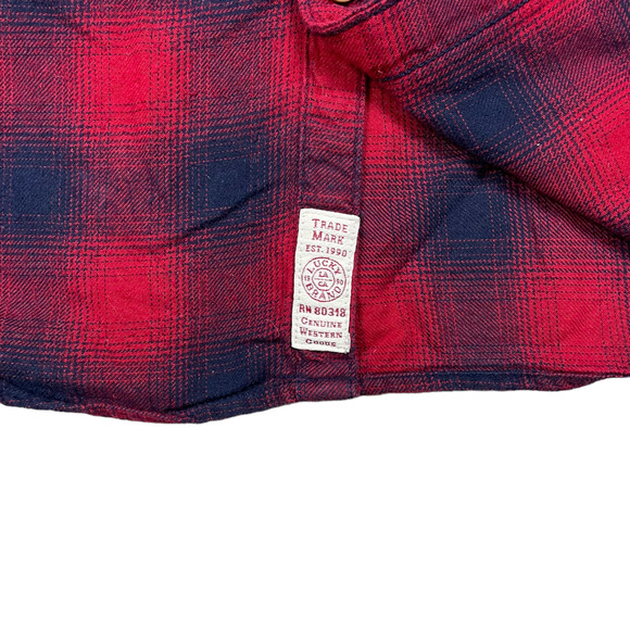 Lucky Brand California Fit Red Multi Plaid Flannel - Picture 3 of 9